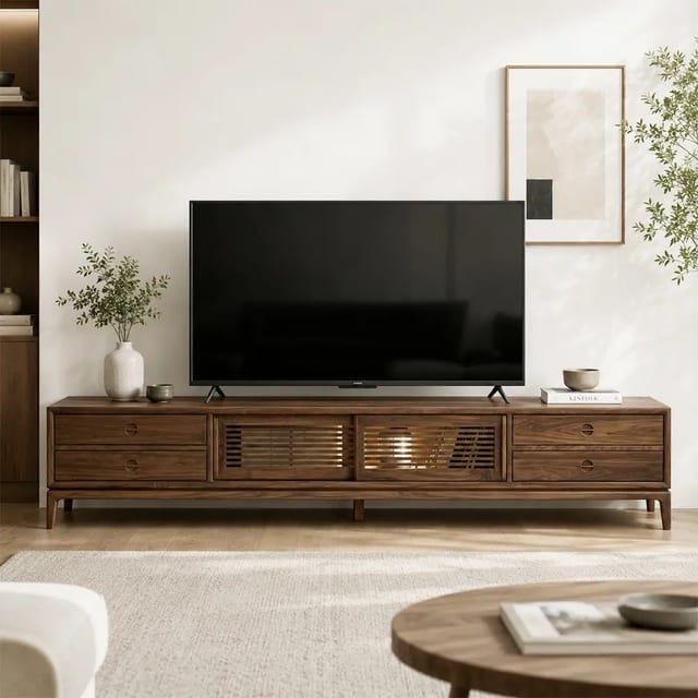 70.9" Japandi Solid Wood TV Stand with Drawers