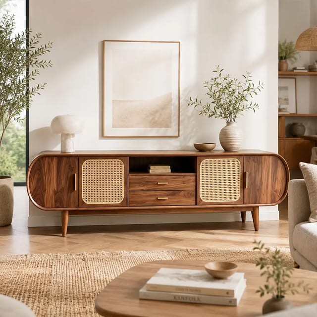 78.7" Mid-Century Modern Solid Wood TV Stand with Drawers