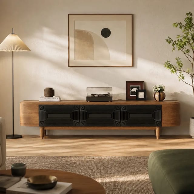 78.7" Mid-Century Modern Engineered Wood TV Stand with Drawers