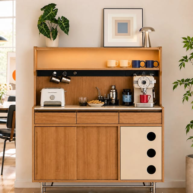 47.2" Scandinavian Sintered Stone and Solid Wood Coffee Cabinet with Drawers