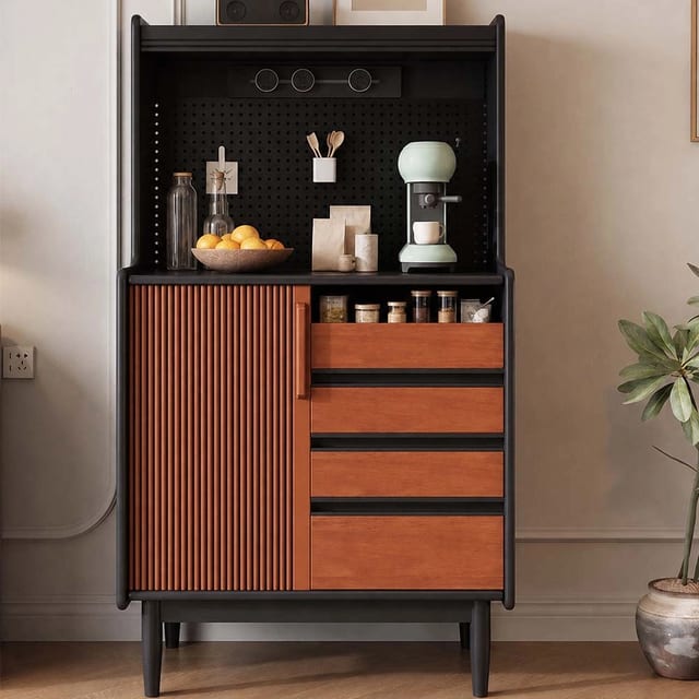 31.5" Mid-Century Modern Solid Wood Coffee Cabinet with Drawers