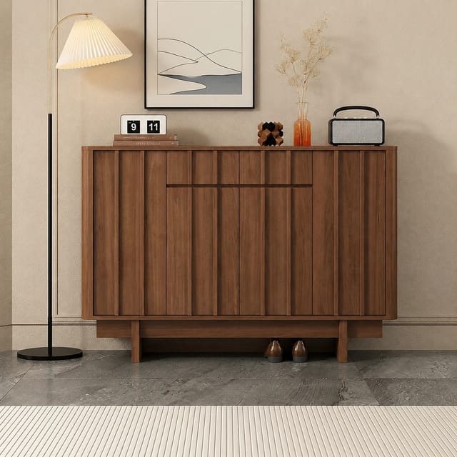 47.2" Japandi Engineered Wood Shoe Cabinet with Doors
