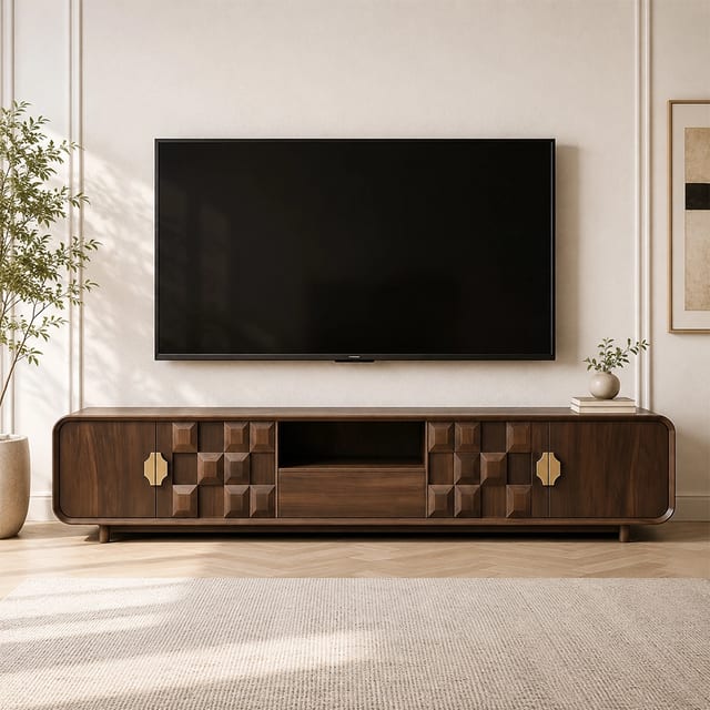 70.9" Contemporary Solid Wood TV Stand with Drawers