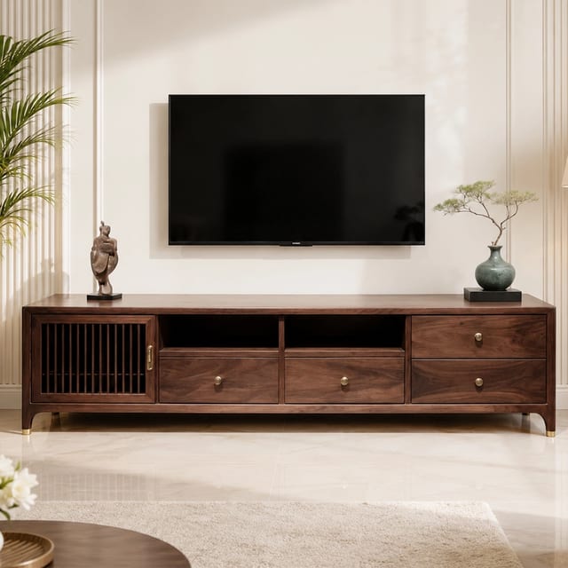 78.7" Japandi Solid Wood TV Stand with Drawers