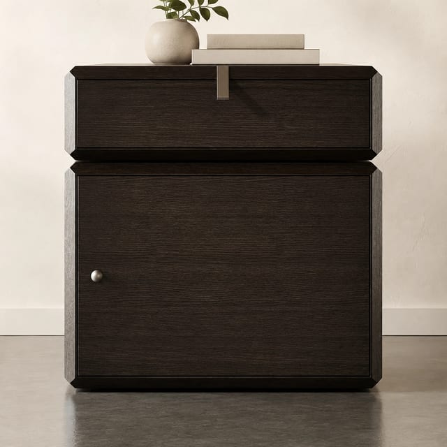19.7" Contemporary Dark Walnut Engineered Wood Nightstand with Drawer