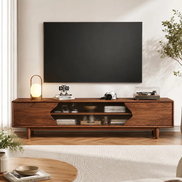 63" Contemporary Solid Wood TV Stand with Storage