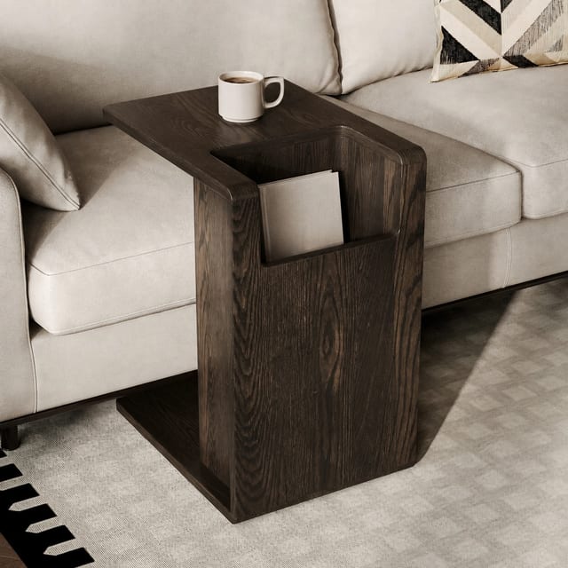 13.8" Modern Solid Wood C-Shaped Side Table