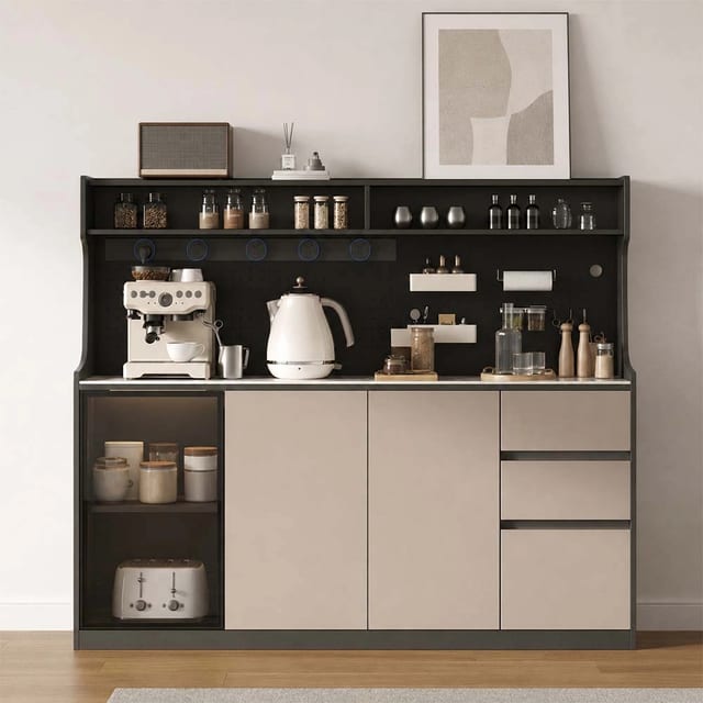 39.4" Modern Sintered Stone and Solid Wood Coffee Cabinet with Drawers