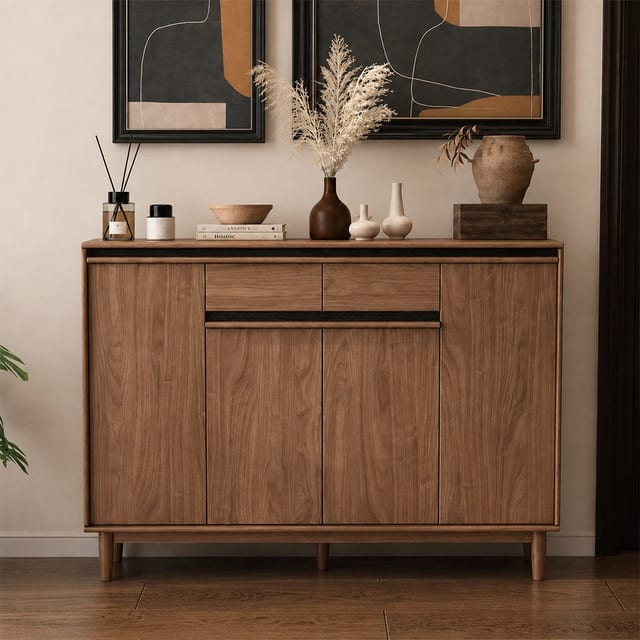 55.1" Japandi Engineered Wood Shoe Cabinet with Doors