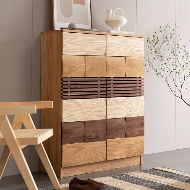 35.4" Japandi Solid Wood Shoe Cabinet with Doors