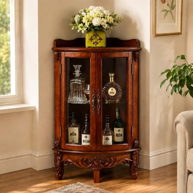 42.9" Traditional Solid‑Wood Corner Cabinet with Glass Doors