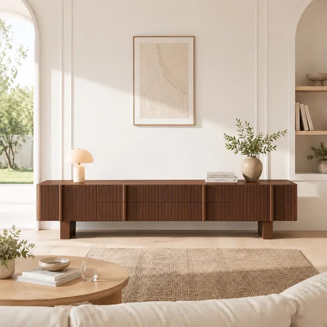 63" Contemporary Solid Wood TV Stand with Storage