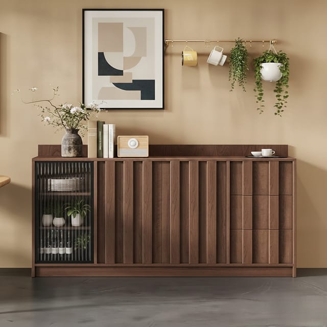 55.1" Japandi Solid Wood Sideboard with Drawers
