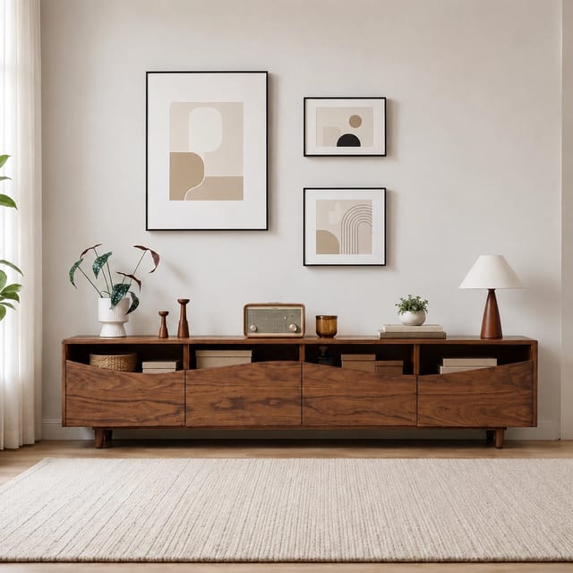 70.9" Minimalist Solid Wood TV Stand with Storage