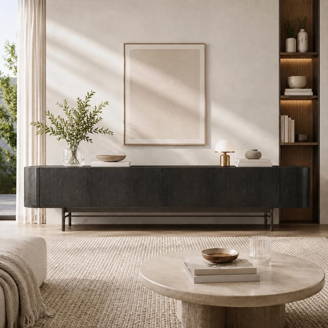 86.6" Contemporary Engineered Wood TV Stand with Drawers