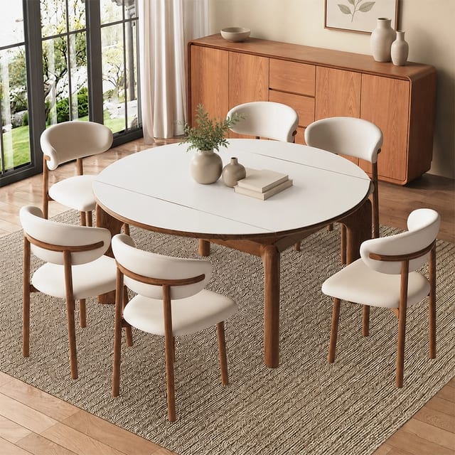 47.2" Mid-Century Modern Ash Wood Extendable Dining Table