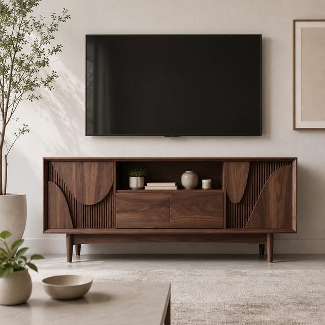70.9" Contemporary Solid Wood TV Stand with Drawers