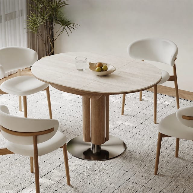 39.4" Mid-Century Modern Sintered Stone Extendable Dining Table