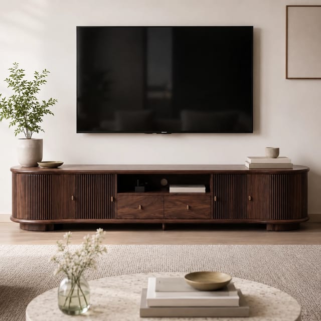 78.7" Mid-Century Modern Solid Wood TV Stand with Drawers