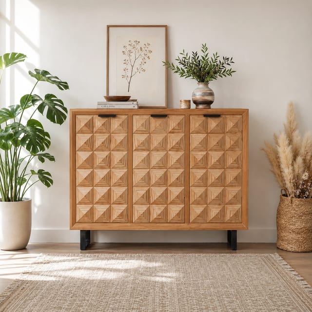 46.9" Contemporary Solid Wood Shoe Cabinet with Doors
