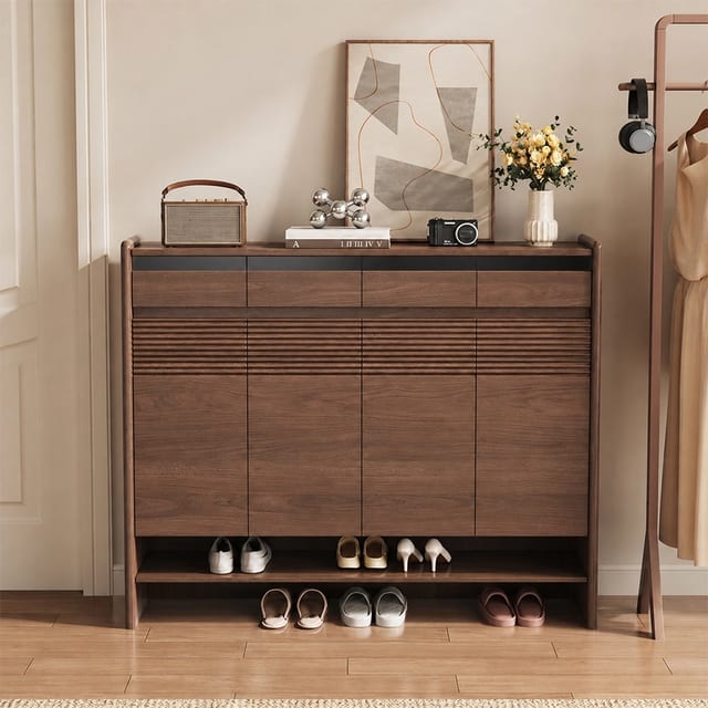 55.1" Japandi Engineered Wood Shoe Cabinet with Doors