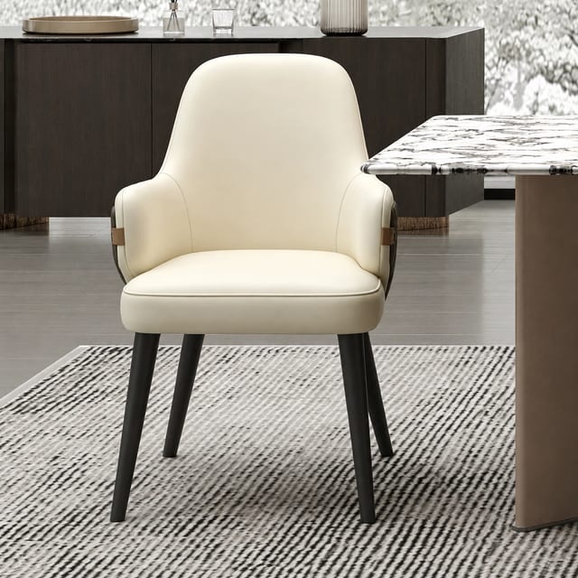Mid-Century Modern Microfiber Leather Dining Chair with Arms