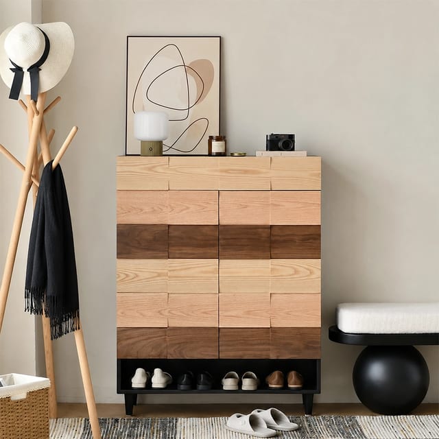 35.4" Modern Solid Wood Shoe Cabinet with Doors