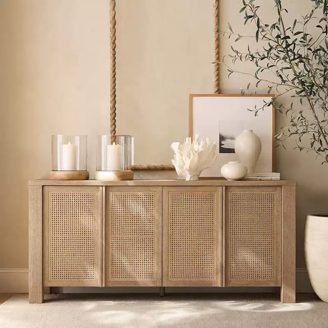 70.9" Japandi Solid Wood and Plywood Sideboard with Storage
