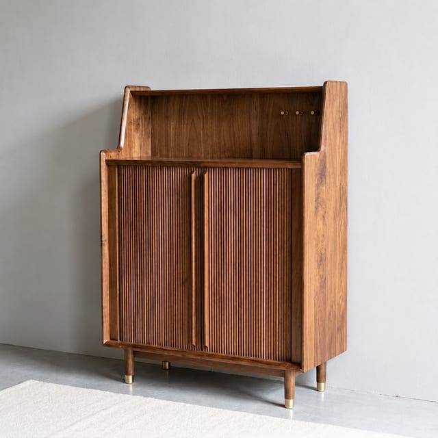 35.4" Japandi Solid Wood Shoe Cabinet with Doors