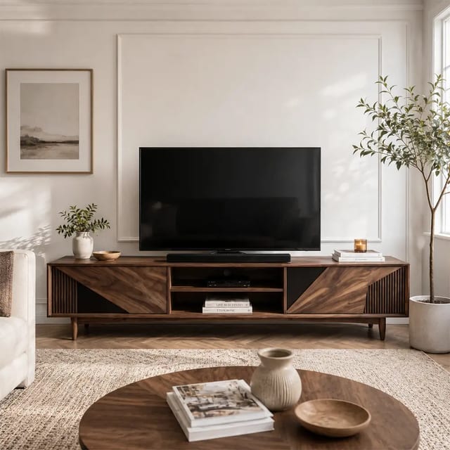 78.7" Mid-Century Modern Solid Wood TV Stand with Storage