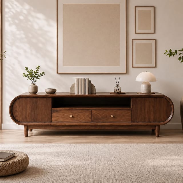 78.7" Mid-Century Modern Solid Wood TV Stand with Drawers