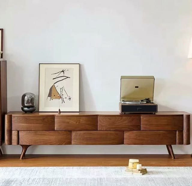 70.9" Mid-Century Modern Solid Wood TV Stand with Storage