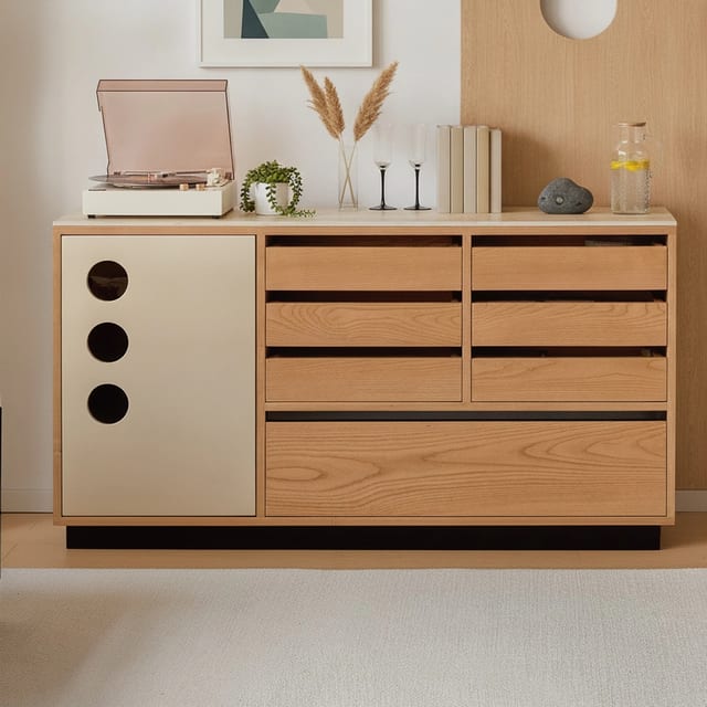 59.1" Japandi Solid Wood Sideboard with Storage