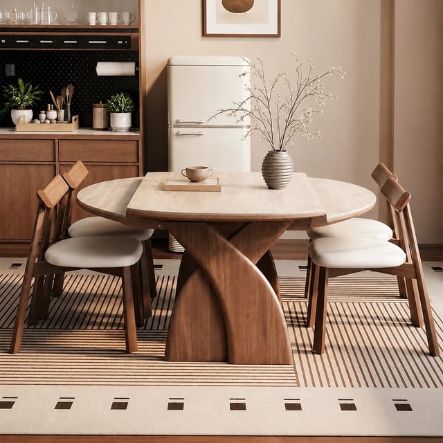 47.2" Mid-Century Modern Sintered Stone Extendable Dining Table