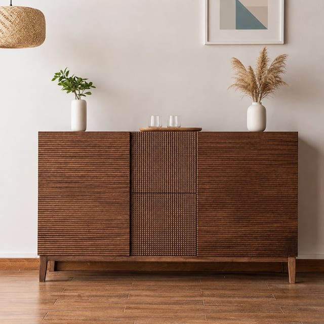 59.1" Japandi Solid Wood Sideboard with Storage