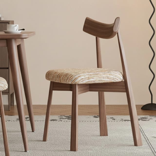 Red Brown Mid-Century Modern Upholstered Fabric Dining Chair