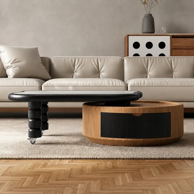 57.1" Contemporary Engineered Wood Coffee Table Nesting