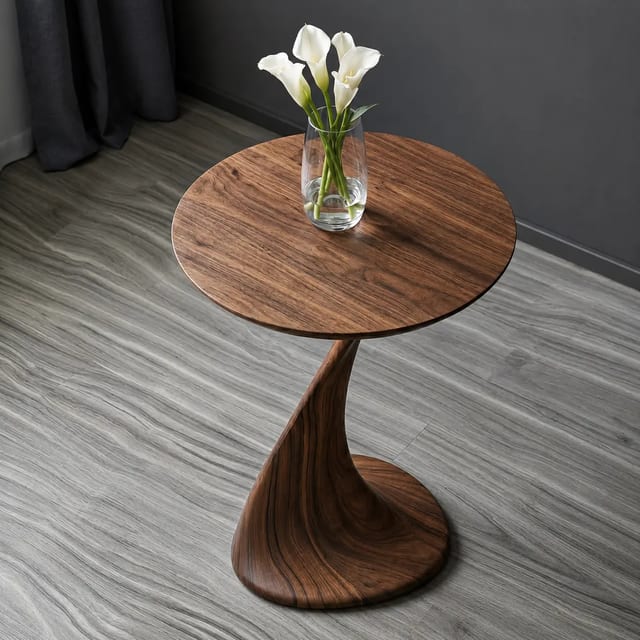 17.7" Contemporary Solid Wood Round Side Table