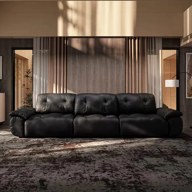 118.1" Luxury Leather Tufted Sofa