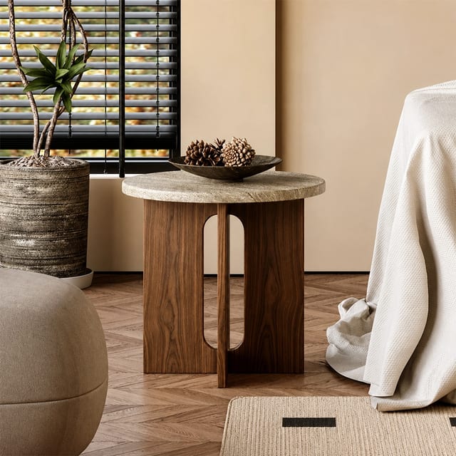 19.7" Contemporary Solid Wood Round Side Table