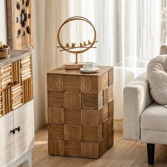 14" Contemporary Engineered Wood Side Table Square