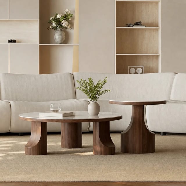 35.4" Contemporary Solid Wood Coffee Table Nesting