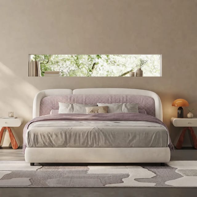 72.4" Plywood Off-White Curved Upholstered Bed