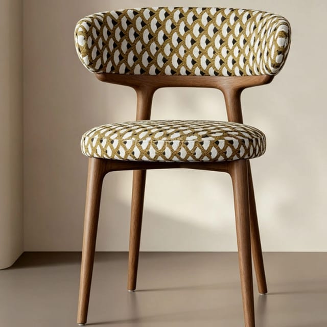 Mid-Century Modern Fabric Dining Chair with Wood Frame