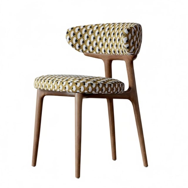Mid-Century Modern Fabric Dining Chair with Wood Frame