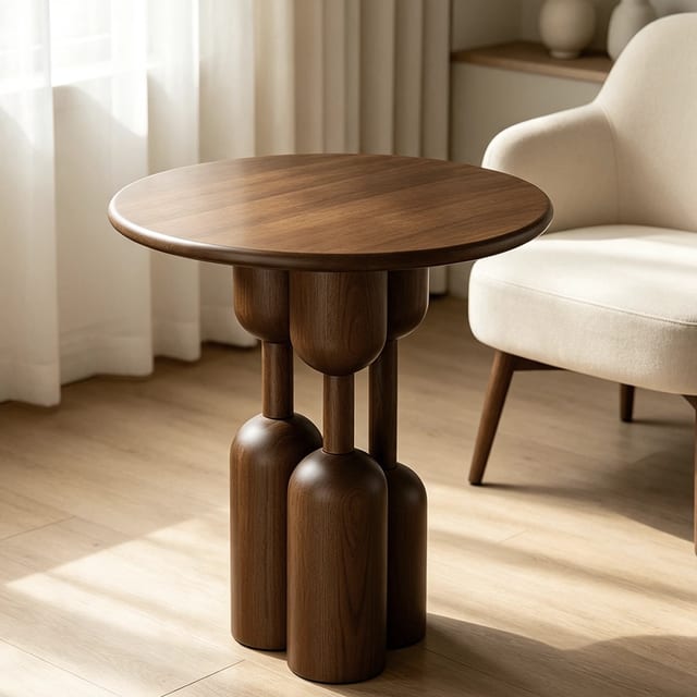 21.9" Contemporary Solid Wood Round Side Table