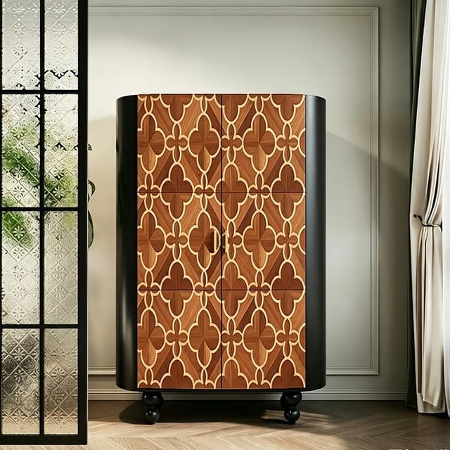 43.3" Walnut & Black Geometric Wardrobe
