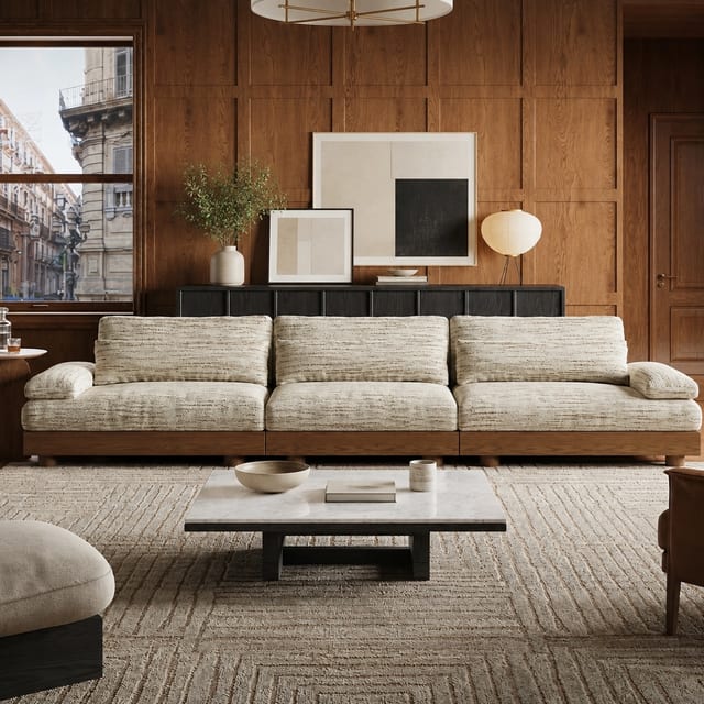 118.1" Japandi Fabric Sofa Deep Seat