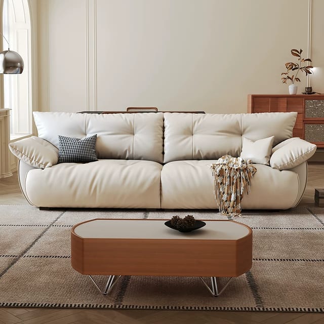 102.4" Contemporary Leather Tufted Sofa