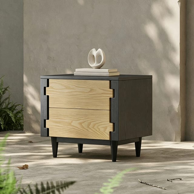 21.7" Japandi Solid Wood Nightstand with Drawers